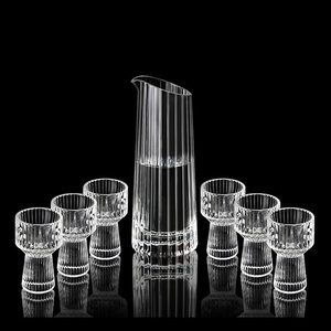 Vente en gros service à saké japonais <span class=keywords><strong>carafe</strong></span> à saké en verre <span class=keywords><strong>carafe</strong></span> à saké à rayures verticales côtelées - Product Image 5