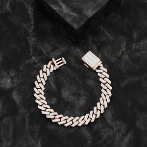 Trendy Diamond 10mm Cuban <b>Bracelet</b> 14K Solid Gold Two Tone Rose Gold Silver Hip Hop Wedding 6 Inch Jewelry - Product Image 1