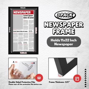 Cadre mural pour journaux 11x22 pouces, cadre d'affichage noir pour médias avec plexiglas transparent - Product Image 2
