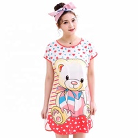 Chemise de nuit pas chère pour femmes, pyjama à motifs de dessins animés, t-shirt, jupe, robe de nuit, vêtements d'intérieur, nuisette fine, douce et sexy en soie de lait pour filles