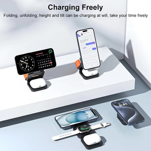 Estación de carga inalámbrica plegable <span class=keywords><strong>3</strong></span> en 1 para <span class=keywords><strong>iPhone</strong></span> 15 14 13 12 <span class=keywords><strong>AirPods</strong></span> <span class=keywords><strong>3</strong></span>/2 Watch 9 8 <span class=keywords><strong>7</strong></span> para cargador magnético Samsung Galaxy - Product Image 6