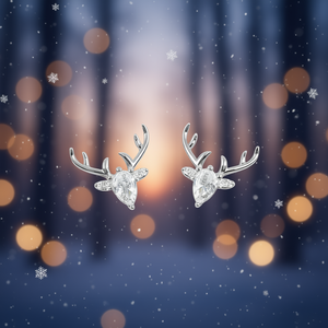 Orecchini a perno E3348 in oro bianco con cervo, cristallo taglio a pera e strass, montatura a griffe, da donna, graziosi, per tutti i giorni - Product Image 2