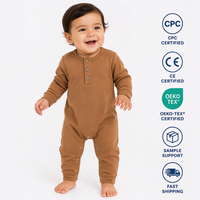Pyjama pour bébé nouveau-né en coton à manches longues avec fermeture à boutons, vêtements de nuit, logo personnalisé disponible, combinaison à pieds