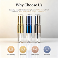 ISMAN Tube de rouge à lèvres et gloss double embout rond 2-en-1 vide 4ml 10ml, boîtier métallique transparent rotatif, cosmétique rechargeable en gros