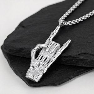 316L <strong>Stainless</strong> <strong>Steel</strong> Skeleton Hand Necklace <strong>Men</strong> Rock on OK Sign Pendant Gothic Punk Jewelry Gift <strong>for</strong> Biker Box <strong>Chain</strong> Waterproof - Product Image 4