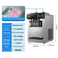 Machine à glace commerciale entièrement automatique la plus vendue, 3 saveurs, glace molle, sur table, en acier inoxydable, lait/eau, 1500W, garantie 1 an