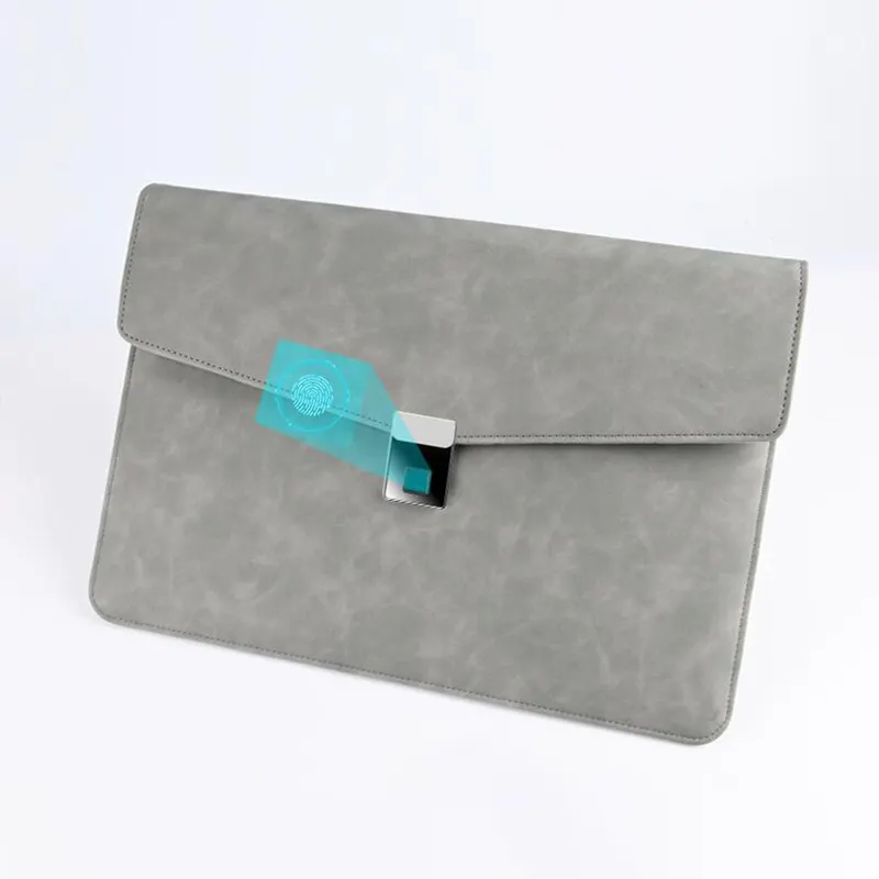 Custom laptop sleeve case personal secure fingerprint lock PU leather Multi Use document bag office file organizer