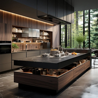 Meuble de rangement de cuisine moderne, multi-niveaux, en panneaux de particules, modulaire, avec plateau en marbre, prêt à l'emploi, vente en gros directe usine