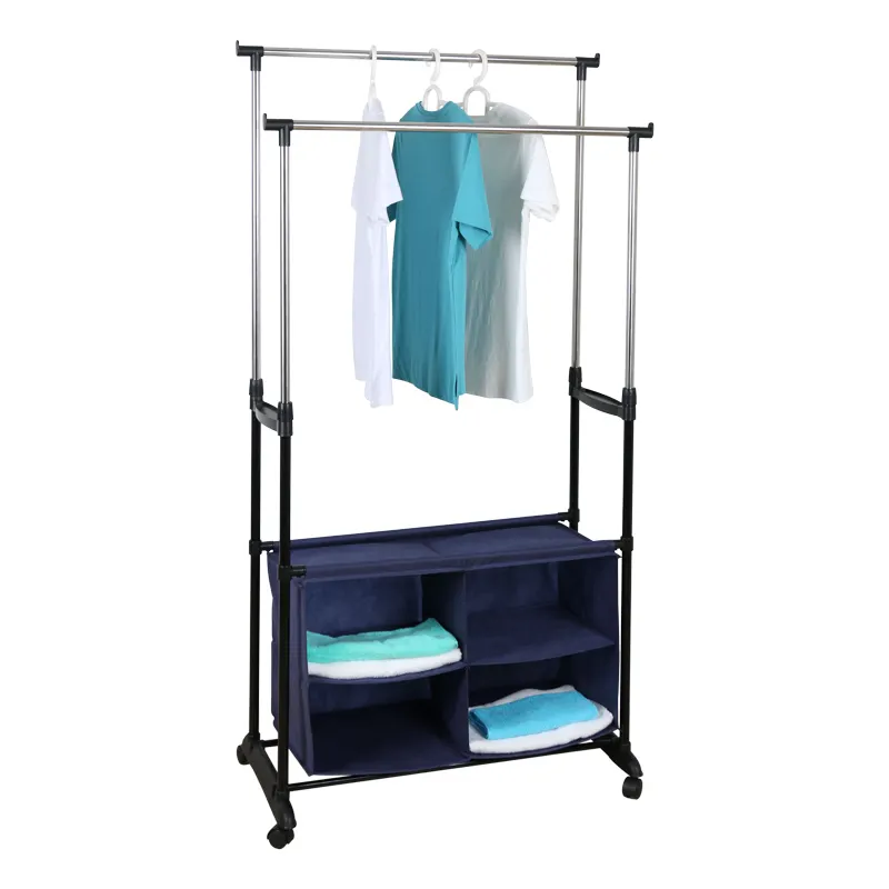 Wholesale Adjustable Height Iron Pipe Clothes Display Rack With Shelves Clothes Hanging Stand