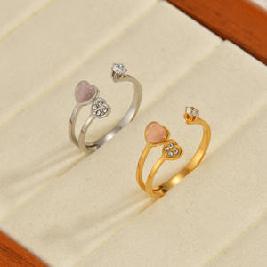 แหวนคริสตัลพลอยมูนสโตนสีชมพูแบบเรียบง่ายวินเทจปรับขนาดได้แหวนสแตนเลสชุบทองแบบแฟชั่น - Product Image 2