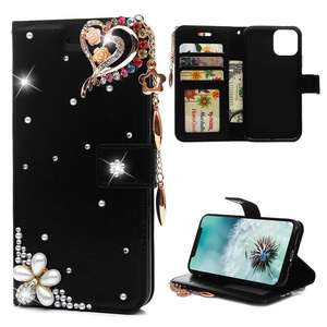 Nuova <span class=keywords><strong>Cover</strong></span> 3D Artigianale in Pelle PU Nera con Cristalli Bling Diamantati per <span class=keywords><strong>iPhone</strong></span> <span class=keywords><strong>11</strong></span> 12 13 14 15 16 17 Pro Max Plus - Product Image 1