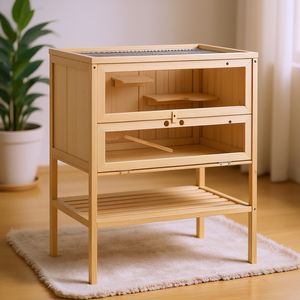 Jaula de madera para hámster con puerta frontal, estante de almacenamiento, techo abatible para animales pequeños, jaula inspirada en la naturaleza para uso en interiores. - Product Image 2