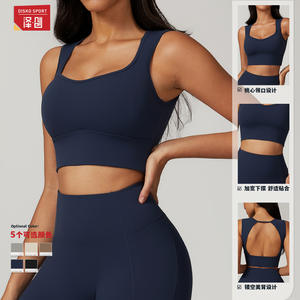 Soutien-gorge de sport Disko Sport à bonnets moulés moyens, couvrance totale, antichoc, push-up, pour yoga, course et fitness, SMLXL, Premium, Noir Badge, Bleu Avoine - Product Image 5