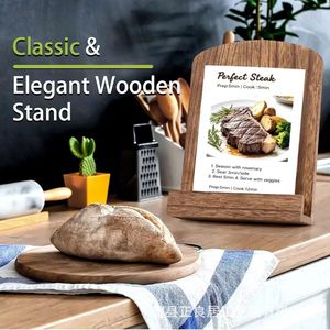 Solid Wood Recipe Rack Cookbook Holder <b>Tablet</b> <b>Stand</b> Desktop Bookend Kitchen Magazine Organizer Durable - Product Image 2