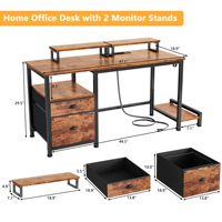Bureau à domicile avec 2 supports pour moniteur et tiroir de rangement, table de jeu d'écriture avec étagères et 2 crochets pour chambre à coucher