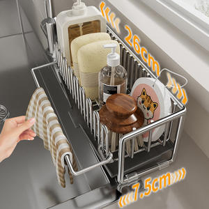 Égouttoir de cuisine en forme de L, résistant à l'eau, avec panier de rangement pour éponge en acier, design Mesa, forme carrée - Product Image 5