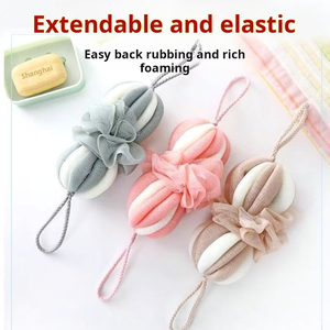 Longue brosse de bain exfoliante en PE avec éponge loofah et gant pour le spa et les soins de la peau - Product Image 2