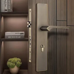 Maniglia della serratura della porta in ottone dorato con leva solida di lusso a trazione anteriore grande nera e Privacy