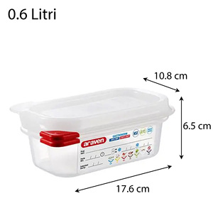Contenitore per Alimenti Araven GastroNORM GN 1/9 Ermetico a Doppia Chiusura Facile da Aprire 0,6 Litri 17,6X10,8X6,5h cm - Product Image 5