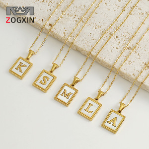 ZOGXIN 18K Gold Plated Letter Pendant Necklace Square Initial Charm For Women Fashion Jewelry - Product Image 1