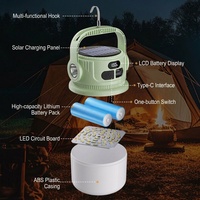 Lampe de camping solaire multifonctionnelle avec crochet et poignée, lanterne LED 6 modes, recharge USB, autonomie de 50 000 heures, indice IP55, intensité réglable