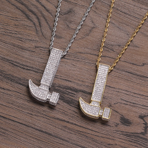 Copper Zircon Hammer Pendant <b>Necklace</b> Men's Hip Hop Power <b>Statement</b> Jewelry - Product Image 1