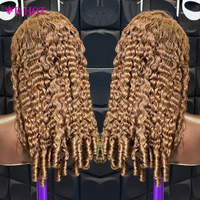 Fournisseur en gros de produits de beauté VR # Perruques en cheveux humains bouclés blonds birmans 27, perruques frontales en dentelle HD transparente pour femmes noires