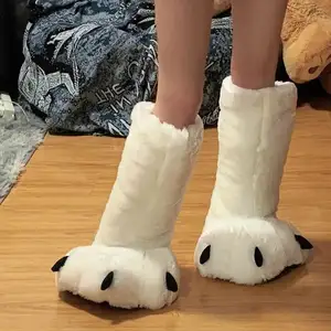 Vrouwen Katoenen Laarzen Creatieve Schattige Beer Klauw Winter Slippers Jongens Meisjes Thuis Slippers Harig Warm Paar Indoor Schoenen Bontglijbanen