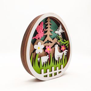 Led Ánh Sáng Khắc Bằng Gỗ Trứng Thỏ Bunny Thủ Công Mỹ Nghệ Phục Sinh Tường Nghệ Thuật Bảng Trang Trí Nội Thất Đảng Trang Trí Với Hoa Thiết Kế - Product Image 2