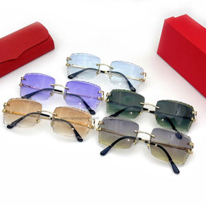2024 Neue Schnittkante Ovale Invertierte Sonnenbrille Mode Hochwertige Rahmenlose Diamantschliff Modische Flache Nylon-Gläser Sonnenbrille - Product Image 4