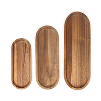 Plateaux de service en bois Cacia, lot de 3, rectangulaires, ovales et ronds, pour charcuterie, fromage, pain, fruits, sauces, sushi