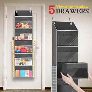 Organisateur de papier cadeau pour Noël à suspendre au-dessus de la porte avec 5 tiroirs amovibles et 2 poches pour rouleaux de papier cadeau - Product Image 5