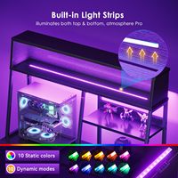 Bureau de jeu moderne SENYU en métal avec étagères de rangement, éclairage LED, finition noire durable et écologique, multifonctionnel pour ordinateur