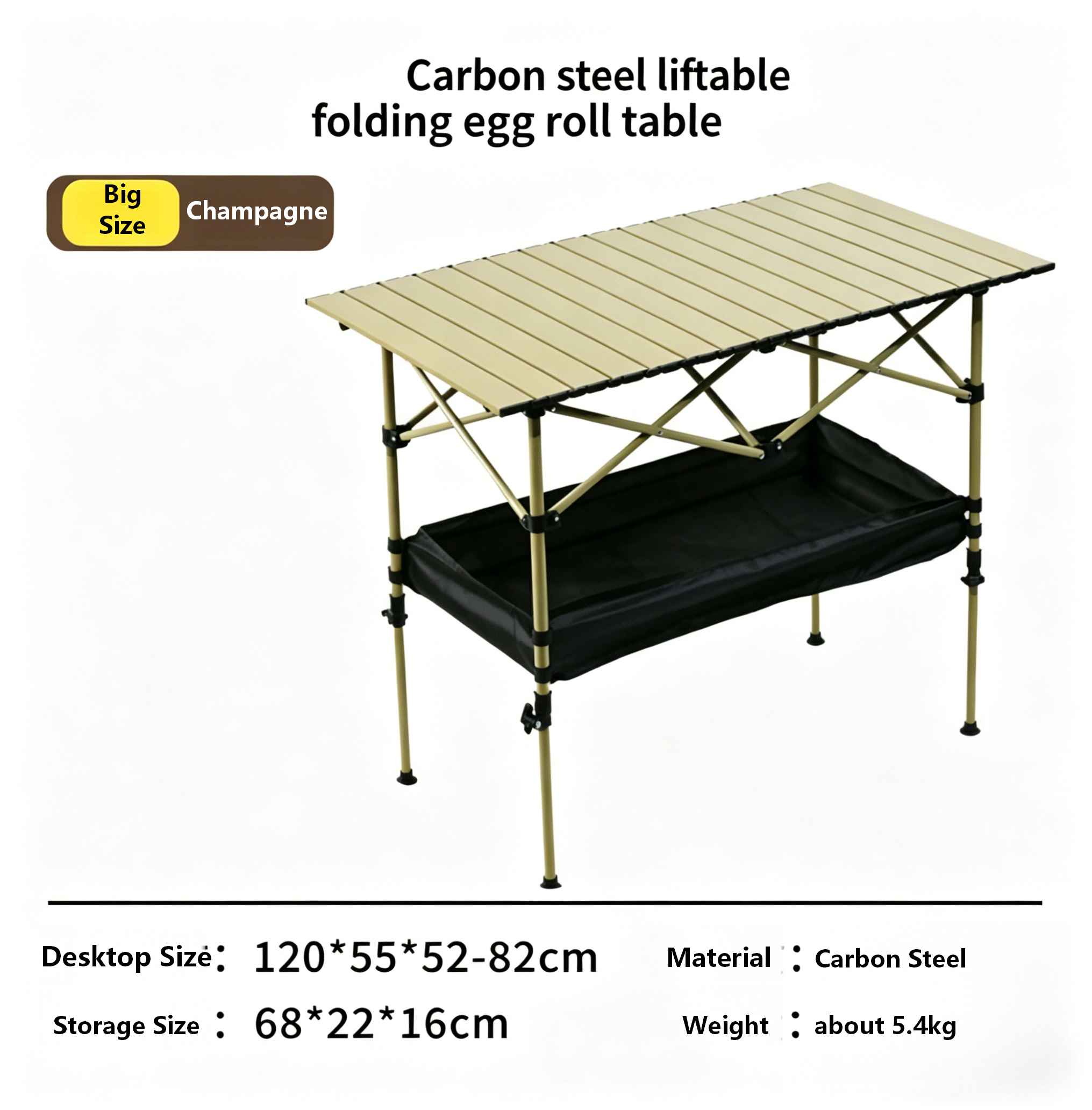 120 Champagne-colored (height-adjustable mesh bag) Folding Table