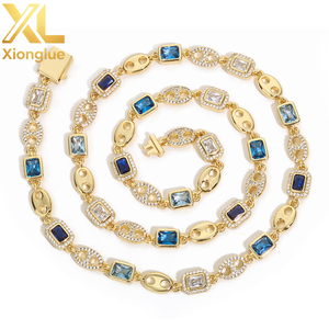 Copper 18K Gold Plated Pig Nose Choker <b>Necklace</b> Geometric Gemstone Design <b>Blue</b> White Zircon Fine Unisex Luxury Hip Hop Jewelry - Product Image 3
