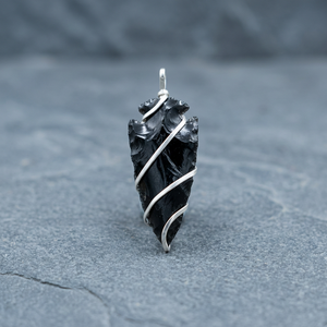 Colgantes de punta de flecha de envoltura de alambre de obsidiana negra-Piedra natural hecha a mano Cristal Feng Shui Estilo Amor Curación Estatuilla Piedra preciosa Ágata - Product Image 3