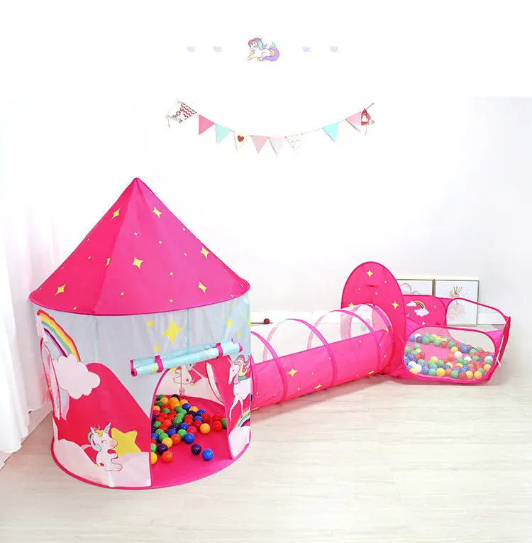 Children's Princess Castle tent indoor three-piece baby crawling tunnel toy ocean ball pool shooting game room