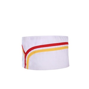 Chef's <b>Hat</b> <b>Flat</b> Top With Red And Black Stripe Unisex Adult For Western Restaurant Bakery Professional Use - Product Image 5