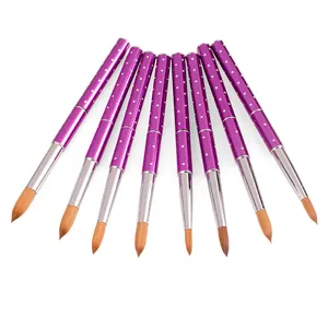 Purple Shiny Metal Handle Customize Dust Paint Soft Nail Liner Pen Brush Pure Soft Kolinsky Hair Nail Brush For Acrylic Nails