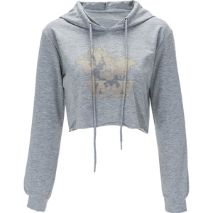 Made in Pakistan CropTop Sweet Streetwear Women Solid Color Hooded Long sleeved Sports Run <b>Thin</b> Sweater <b>Hoodie</b> - Product Image 6
