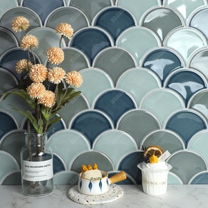 Mixed Color Glossy Glazed Porcelain Fan Shaped Fish Scale <b>Tiles</b> Mosaic for Bathroom Wall Kitchen <b>Backsplash</b> Hotel Shower Project - Product Image 2