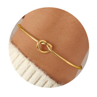 Brazalete con Nudo, Brazalete Abierto Simple, Brazalete de Acero Inoxidable con Diseño Floral en Espiral y Botón en Forma de Corazón