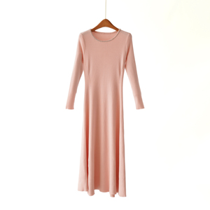 Gaun Midi Putri Duyung Elegan Baru, Model Slimming, Kerah O, Lengan Panjang, Rajutan Berhias Manik-Manik, Model A-Line, Gaya Kasual Polos untuk Musim Gugur - Product Image 1