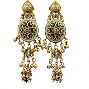 Ensemble collier long et boucles d'oreilles pour femmes, finition or mat classique de qualité supérieure, pour fiançailles et mariage - Product Image 2