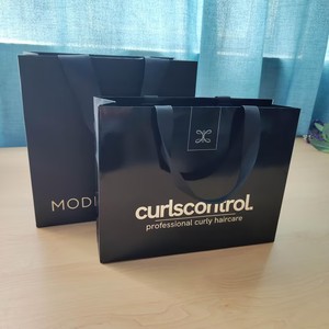 Custom Inside & Outside Glossy Black Paper Shopping <b>Bags</b> Silver Foil Logo <b>Luxury</b> Tote <b>Bags</b> For Hair Care Salon Packaging - Product Image 3