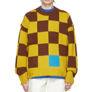 Áo Len Nam Đau Khổ Họa Tiết Kẻ Ca Rô Dày Cổ Tròn Dệt Kim Tùy Chỉnh Thiết Kế Thương Hiệu Nổi Tiếng - Product Image 1