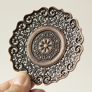 Posavasos retro de metal calado con diseño de loto, tapete redondo de cobre para té, aislante del calor, para ceremonia del té, uso doméstico, duradero - Product Image 2