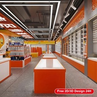 Étagère de présentation esthétique en métal pour magasin, armoire de rangement inférieure, gondole de vente au détail orange et blanche, service de conception 3D gratuit