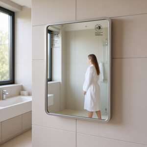 Espejo de Baño Cuadrado de 24 x 36 Pulgadas con Marco de Aleación de Aluminio Antivaho, Montado en la Pared, Diseño Minimalista, Acabado Plateado - Product Image 2