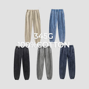 Custom Logo 100% Cotton Acid Wash Vintage High Waist <b>Men's</b> Sweatpants Loose Fit Streetwear Joggers with Pockets - Product Image 6